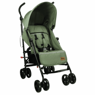 poussette canne de chez DING vert kaki design sobre, avec un dossier qui s'incline.