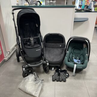 poussette stella de seconde main avec sa nacelle et une coque Cabriofix i size. Visible à Nantes proche d'Orvault et Sautron dans un magasin de seconde main avec des articles pour enfants et de la puériculture.