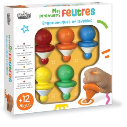 mes premiers feutres, un coffret de 5 feutres ergonomiques qui permet au plus petit de s'épanouir librement dans sa créativité. Ils sont disponibles chez ali bambin à Nantes proche Orvault.
